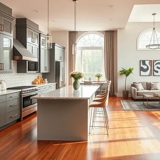 Modern kitchen remodel in Franklin, OH with sleek cabinetry, quartz countertop, and natural light illuminating the space.