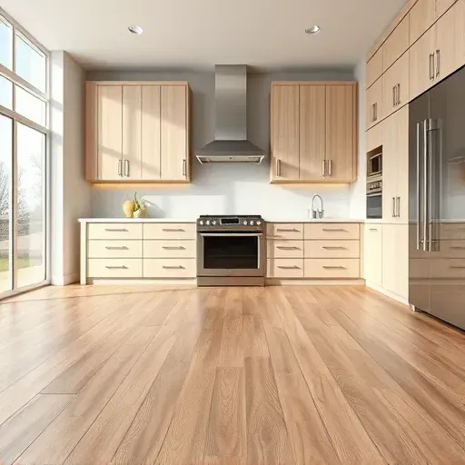 Luxury vinyl kitchen flooring in West Chester Ohio featuring detailed textures, modern cabinetry, stainless steel appliances, and natural light.