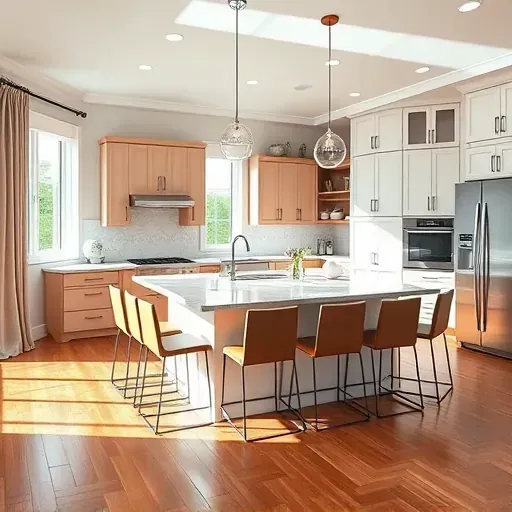 Modern kitchen remodeling in Miamisburg OH featuring sleek cabinetry, stylish island, and elegant natural light.