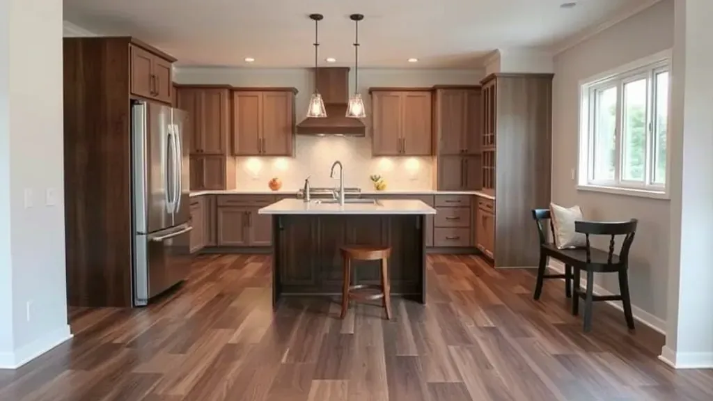 Kitchen flooring installation project in West Chester Township, OH showcasing modern vinyl tiles and design.