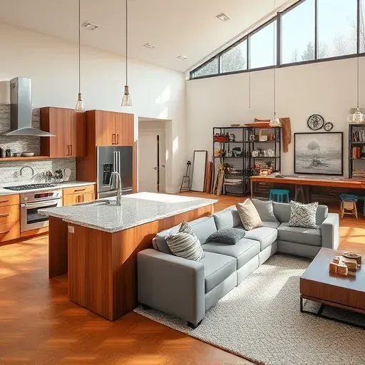 Bright Franklin OH kitchen and living area featuring sleek appliances, custom cabinetry, and harmonious decor.