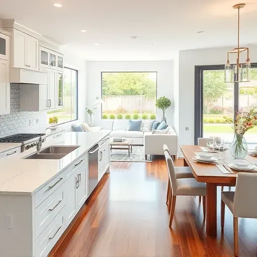 Modern kitchen remodel in Loveland OH features sleek white cabinetry, marble countertops, and stylish mosaic backsplash.