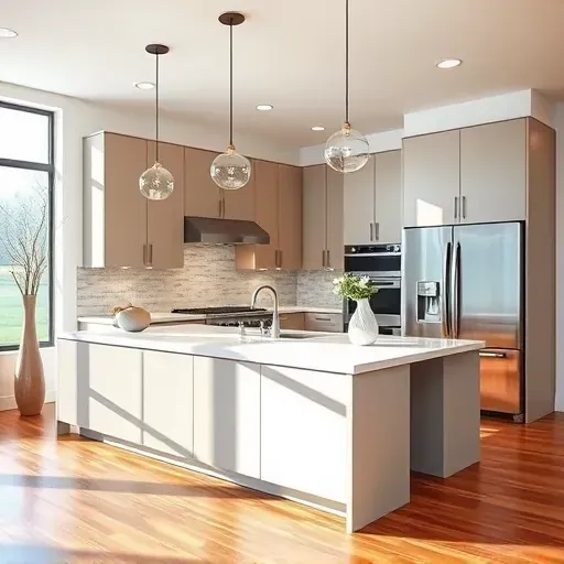 Recently remodeled West Chester Township kitchen with modern matte cabinets, quartz island, stainless steel appliances, and hardwood floors