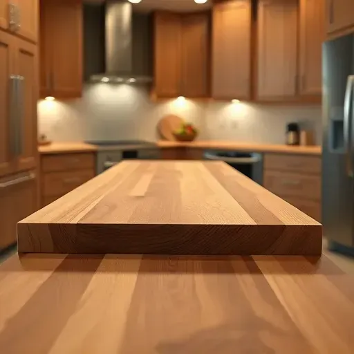 Beautiful handcrafted hardwood butcher block countertop in a modern kitchen with sleek cabinetry and stainless steel appliances