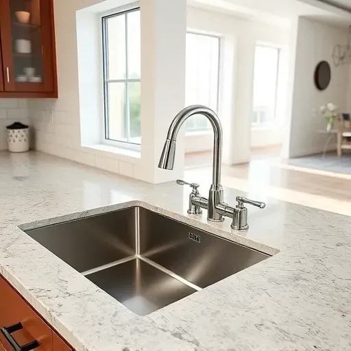 Completed modern stainless steel kitchen sink installation in West Chester Ohio with granite countertop and subway tile backsplash