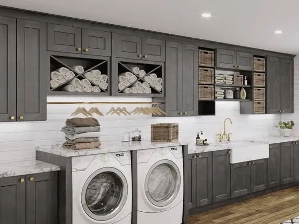 Newly remodeled kitchen in West Chester Township with sleek wood cabinetry and stainless steel appliances.