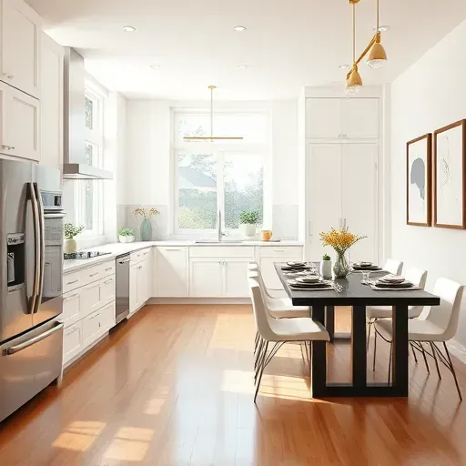 Modern kitchen remodel in Silverton, OH featuring stainless steel appliances, quartz countertops, and natural lighting.