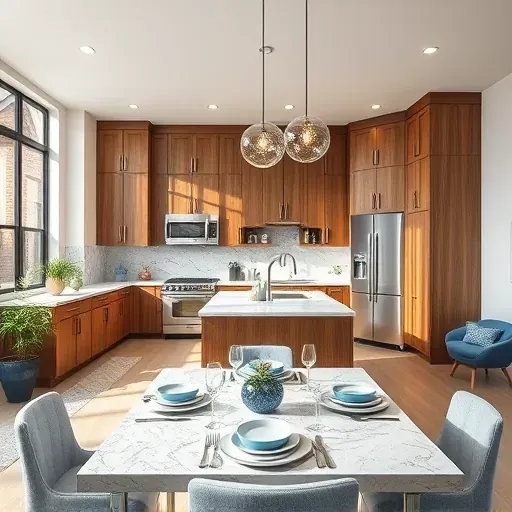 Modern kitchen remodeling in Carlisle OH featuring sleek appliances, custom cabinetry, and elegant lighting.