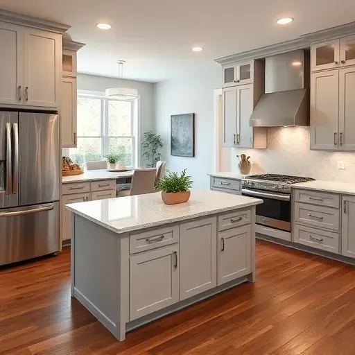 Modern West Chester Township kitchen with quartz countertops, stainless steel appliances, and light gray cabinetry.