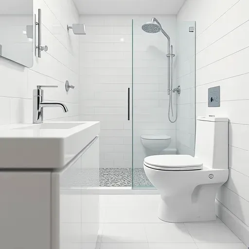 Recently upgraded modern bathroom in West Chester Township Ohio with sleek tiles, chrome fixtures, glass shower, and premium plumbing