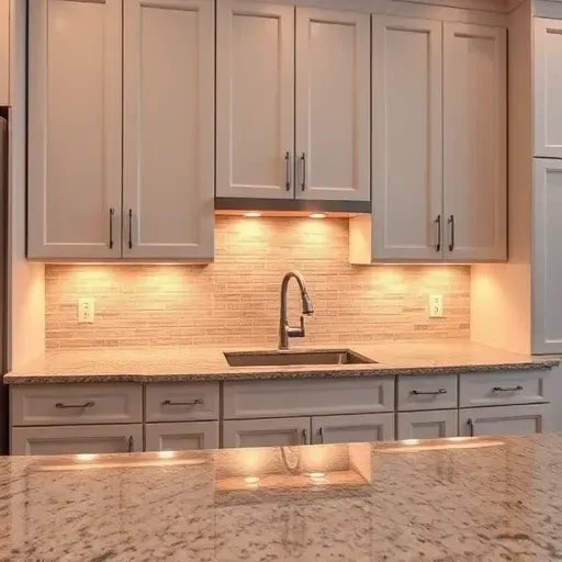 Modern kitchen in West Chester Ohio with white cabinets LED under-cabinet lighting granite countertop subway tile backsplash