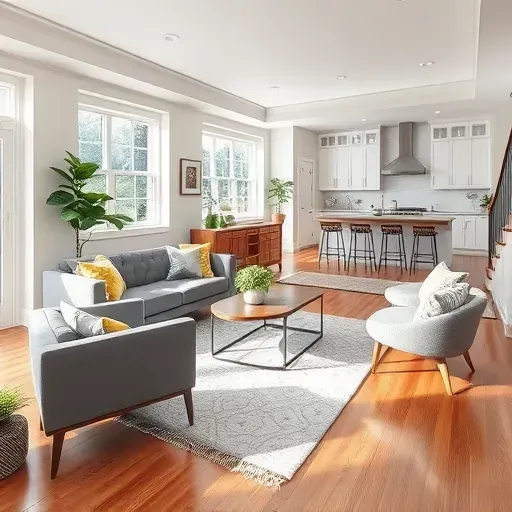 Remodeled living room in Symmes Township, OH, featuring modern design, hardwood floors, and elegant furnishings.