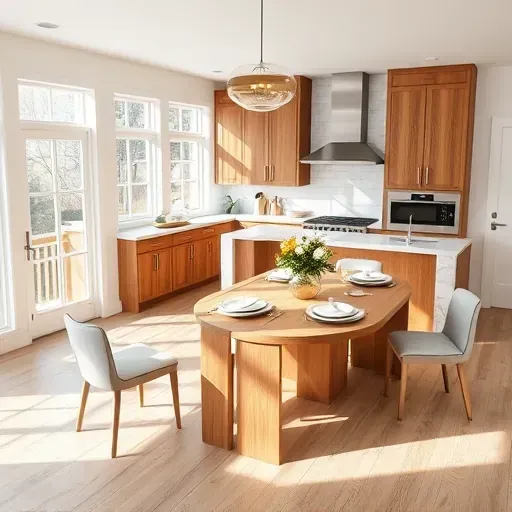 Remodeled kitchen and dining area in Deer Park OH featuring stainless appliances, warm wood cabinetry, and marble countertops.
