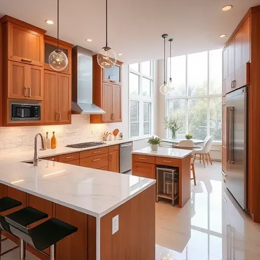 Renovated West Chester Ohio kitchen with quartz countertops stainless steel appliances warm wood cabinets spacious island backsplash under-cabinet lighting and open-plan design