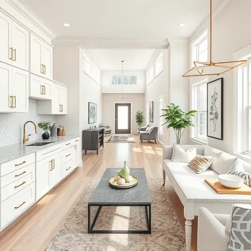 Beautifully remodeled kitchen and living room in Symmes Township with modern cabinetry, cozy decor, and natural light.