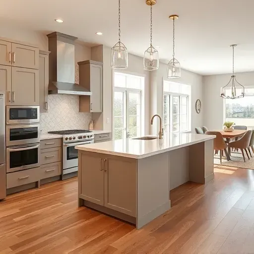 Renovated kitchen in West Chester Township with modern cabinetry, quartz island, stainless steel appliances, and hardwood flooring.