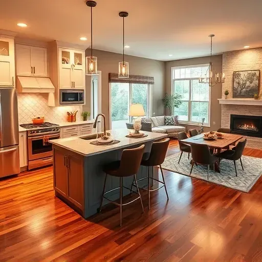 Modern kitchen remodel in Symmes Township OH with high-end appliances, glossy countertops, and elegant decor.