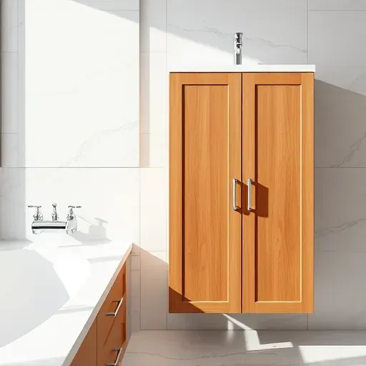 Modern West Chester bathroom with custom wooden cabinet, marble countertop, ceramic tile wall, and sleek fixtures