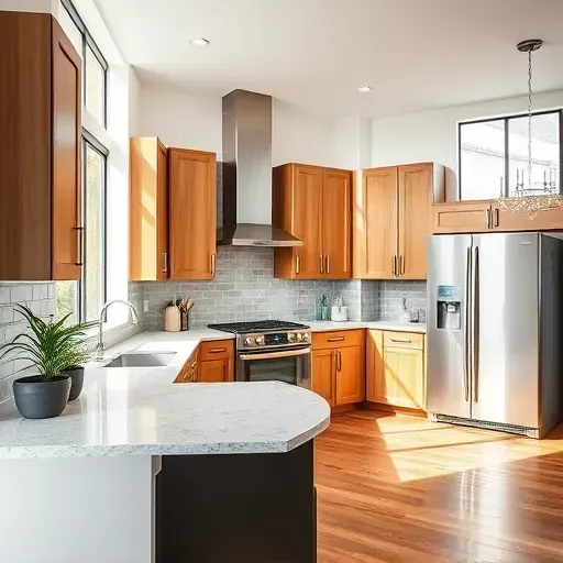 Modern kitchen remodel in Ross Township OH featuring stainless steel appliances, custom cabinetry, and polished hardwood floors.