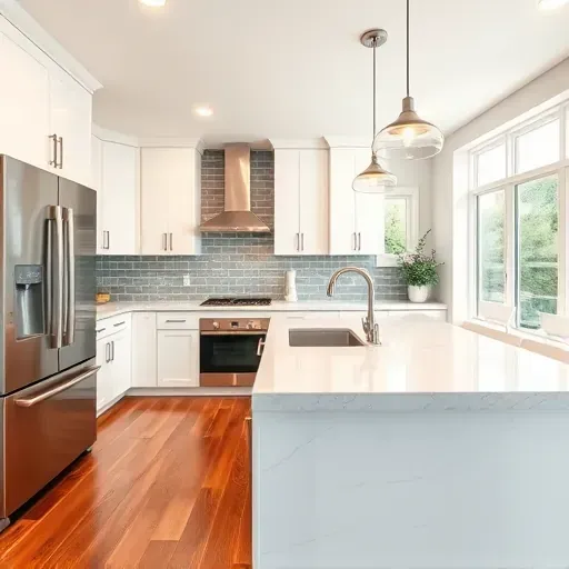 Stylish modern kitchen remodel in Evendale, OH featuring stainless steel appliances, quartz island, and warm lighting.