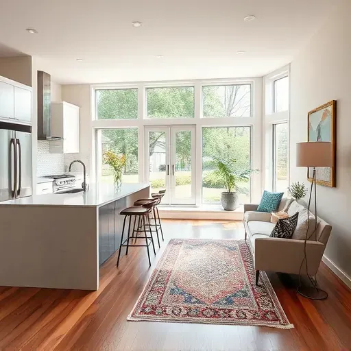 Bright open-concept living area in remodeled South Lebanon home features modern kitchen, stylish decor, and natural light.