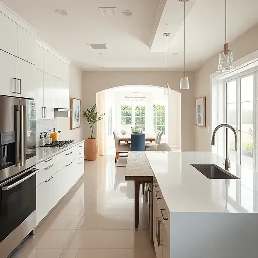 Modern kitchen remodel in Loveland, OH featuring sleek white cabinets, quartz countertops, and stainless steel appliances.