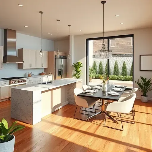 Modern open-concept living area in Reading, OH features sleek kitchen, cozy dining space, and warm inviting decor.