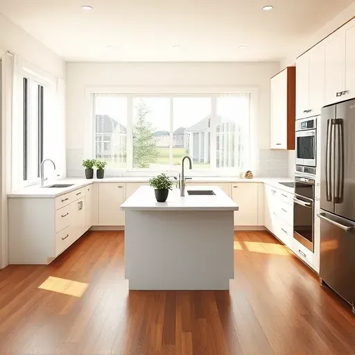 Modern kitchen remodel in Middletown, OH features white cabinetry, polished quartz, wood accents, and elegant lighting.