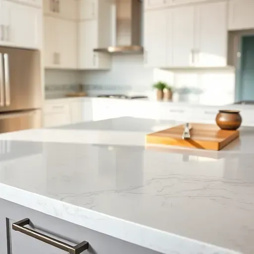 Newly installed natural stone or quartz kitchen countertop in West Chester Township Ohio with sleek modern cabinetry and bright clean design