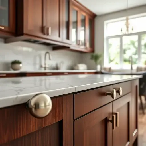Modern West Chester Township kitchen with polished brushed nickel cabinet handles and dark wood cabinets