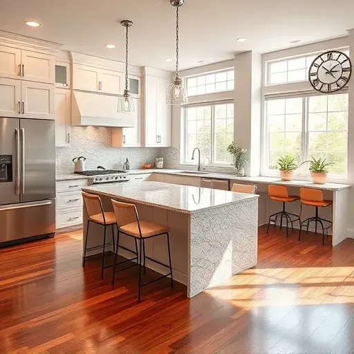 Modern kitchen remodel in Carlisle OH featuring white cabinetry, granite countertops, and natural light enhancing elegance