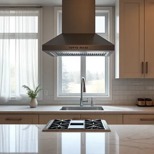Recently installed stainless steel kitchen vent hood in upscale West Chester Ohio modern kitchen with granite countertops and subway tile backsplash