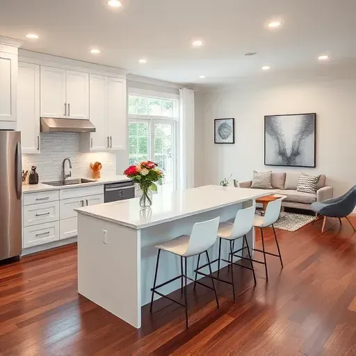 Modern remodeled kitchen in Liberty Township OH with sleek white cabinetry, quartz countertops, and elegant decor.