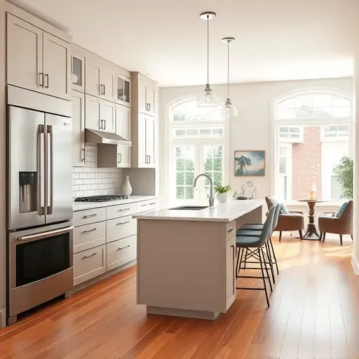 Remodeled kitchen in West Chester Township with modern cabinetry, quartz countertops, and stylish appliances.