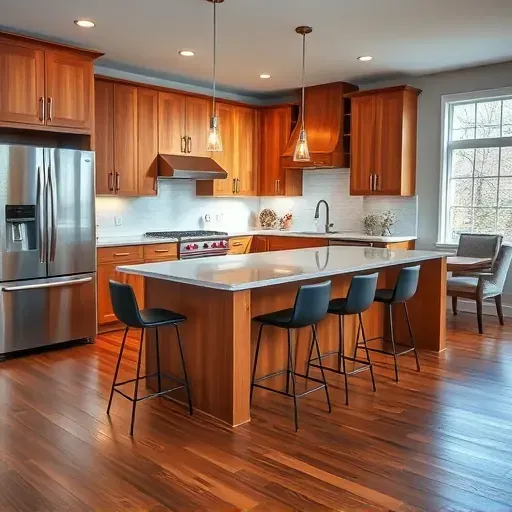 Modern kitchen remodel in Reading, OH featuring stainless steel appliances, quartz countertops, and custom cabinetry.
