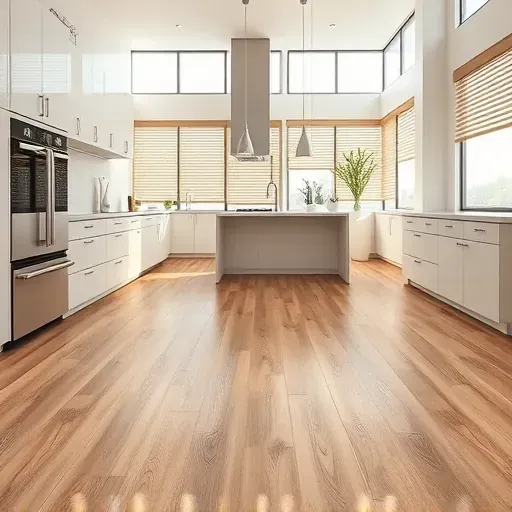 Luxurious vinyl kitchen flooring with natural wood grain textures in a modern West Chester Township Ohio kitchen setting