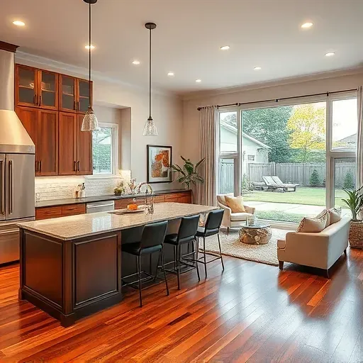 Renovated kitchen and living area in Sharonville, OH featuring high-end appliances, granite countertops, and cozy decor.