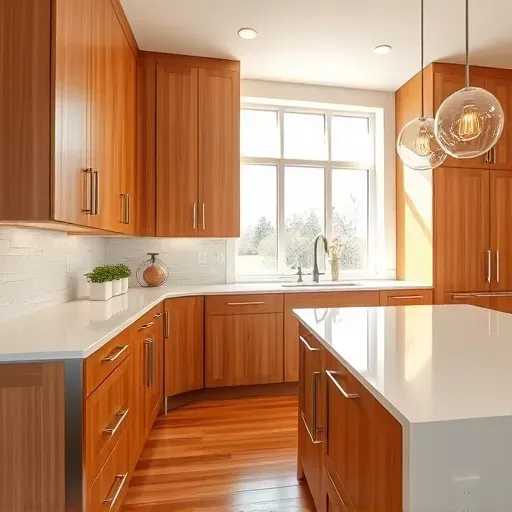 Recently renovated kitchen in West Chester Township with warm oak cabinets, white quartz countertops, glass tile backsplash, and hardwood floors