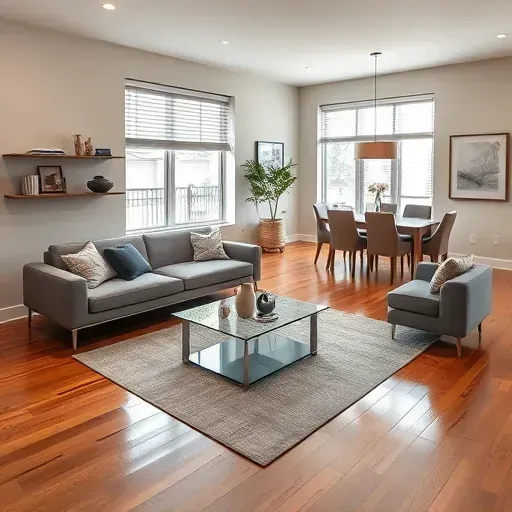 Modern living room in Oxford OH showcasing sleek furniture, hardwood floors, and elegant decor in a stylish open layout.