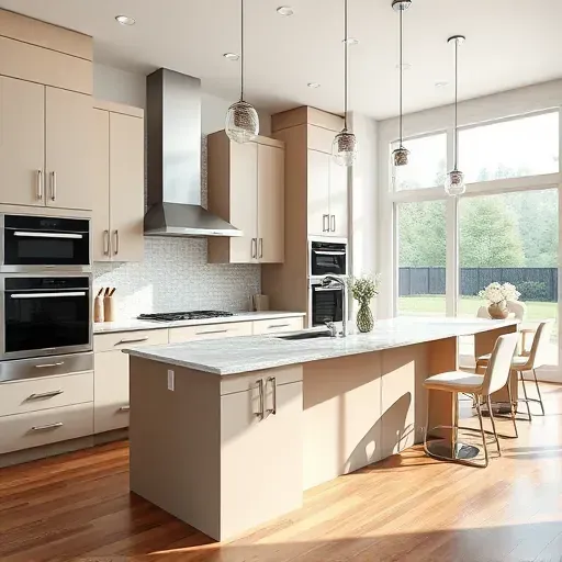 Remodeled West Chester kitchen with matte modern cabinetry, granite counters, stainless appliances, hardwood floor, and ample natural light