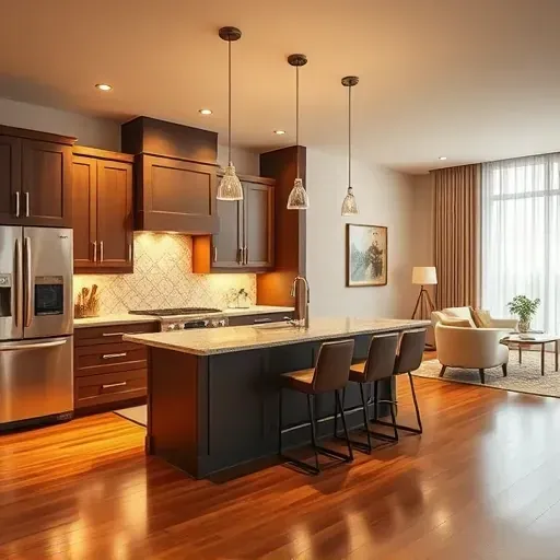 Modern kitchen remodel in Glendale, OH featuring sleek cabinetry, granite countertops, stylish island, and elegant decor.