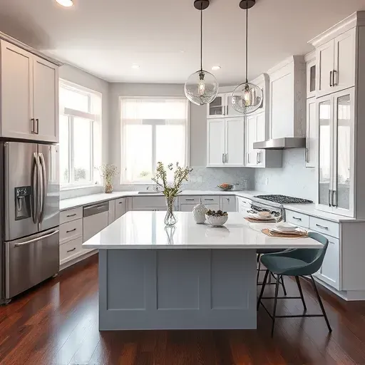 Modern kitchen remodel in Englewood, OH with sleek cabinetry, marble counters, and energy-efficient windows.