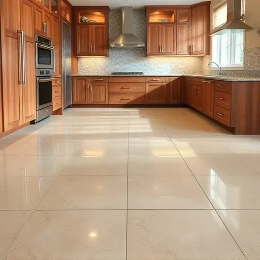 Meticulously installed warm tone tile kitchen flooring in a modern upscale West Chester Ohio kitchen with sleek details