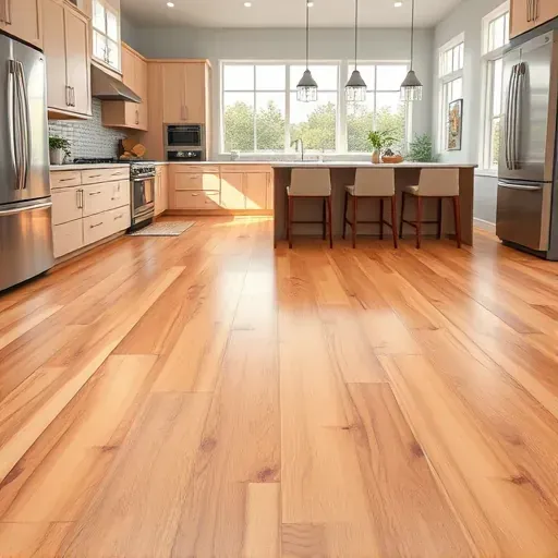 Freshly installed natural hardwood kitchen flooring in West Chester Township Ohio highlighting craftsmanship and modern design