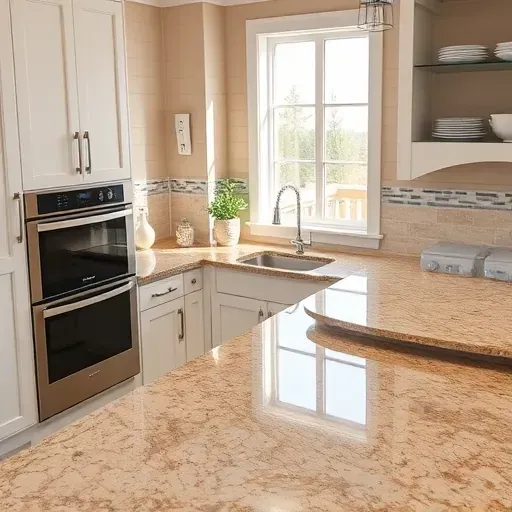 Renovated West Chester kitchen with beige granite countertop, modern cabinets, stainless steel appliances, and natural light.