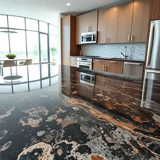 Beautiful polished granite countertop with natural patterns and rich tones in a modern upscale kitchen setting in West Chester Township Ohio