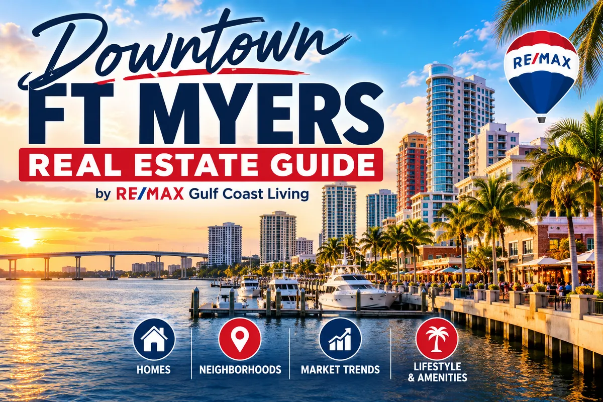 Illustration of down town ft Myers with waterfront