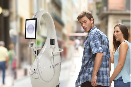 distracted boyfriend checking out t-shape 2