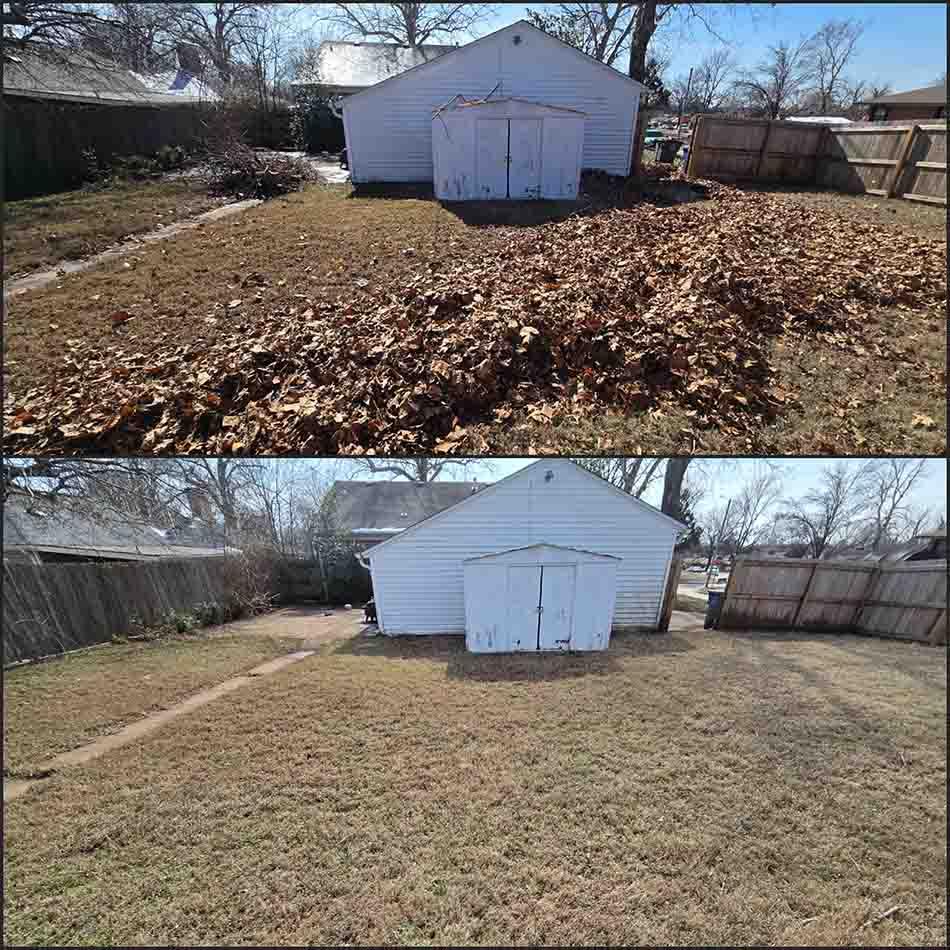 before and after of leaf cleanup 