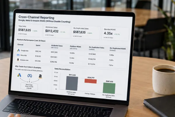 Cross-Channel Reporting: Google, Meta & Amazon ROAS (Without Double Counting)